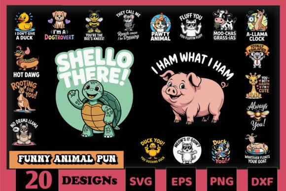 Funny Animal Pun SVG Bundle Graphics for Crafts
